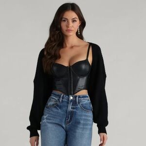 Windsor Black Cropped Open-Front Knit Shrug